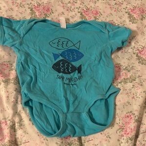 Rabbit Skins Teal Fish Print Kids Bodysuit